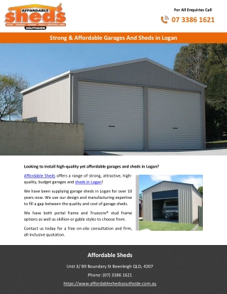 Strong & Affordable Garages And Sheds in Logan