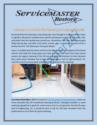 Tile and Grout Cleaning Services in Pompano Beach| Servicesmaster247