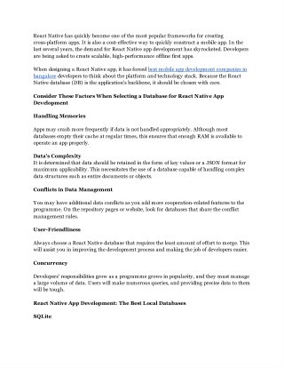 Top Local Databases for React Native App Development