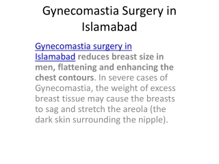 Gynecomastia Surgery in Islamabad