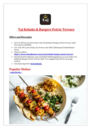 15% off - Taj Kebabs & Burgers Takeaway Petrie Terrace, QLD