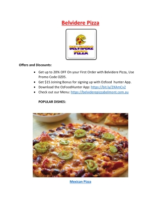 20% Off - Belvidere Pizza Restaurant Menu Belmont, WA