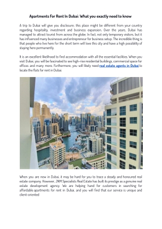 Apartments For Rent In Dubai: What you exactly need to know
