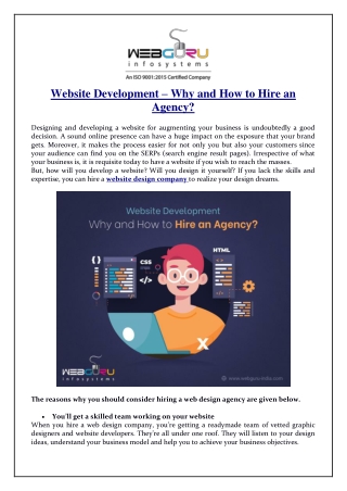 Website Development – Why and How to Hire an Agency?