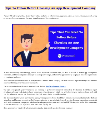 Tips To Follow Before Choosing An App Development Company