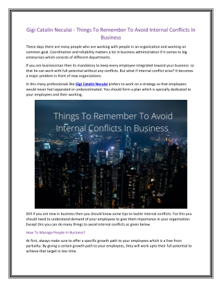 Gigi Catalin Neculai - Things To Remember To Avoid Internal Conflicts In Business