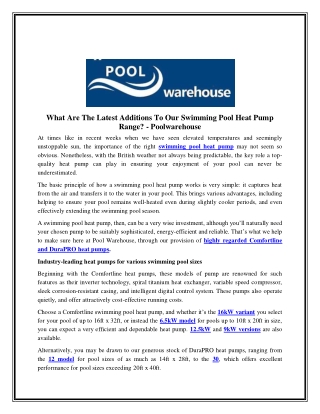 What Are The Latest Additions To Our Swimming Pool Heat Pump Range - Poolwarehouse