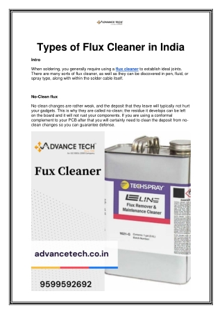 Types of Flux Cleaner in India