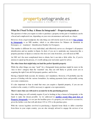 What Do I Need To Buy A House In Sotogrande - Propertysotogrande.es