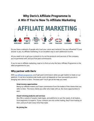 Why Deriv Affiliate Programme Is  A Win If You are New To Affiliate Marketing