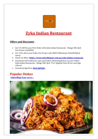 15% Off - Zyka Indian Restaurant Mango Hill Takeaway, QLD