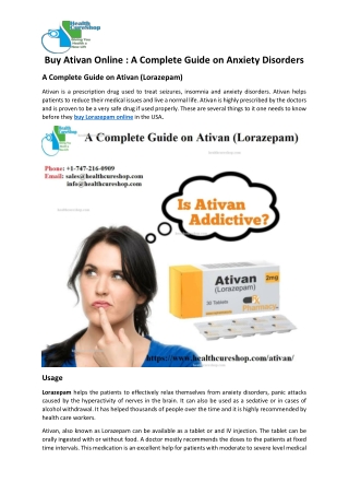 Buy Ativan Online  A Complete Guide on Anxiety Disorders