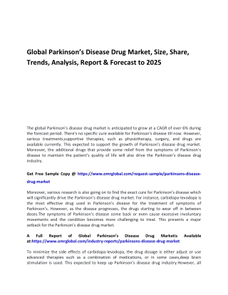 Global Parkinson’s Disease Drug Market