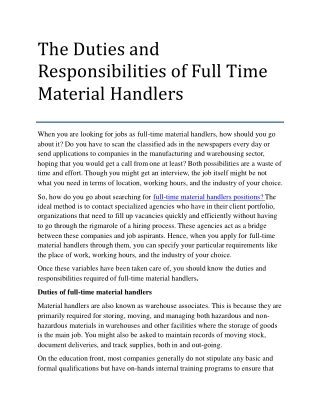 Full-time material handlers