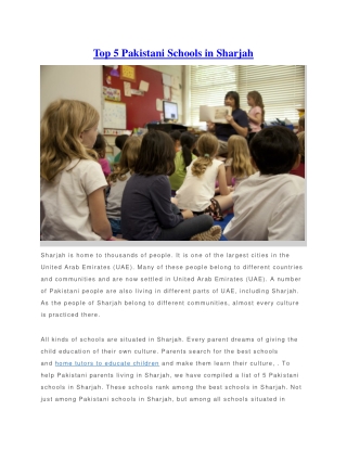 Top 5 Pakistani Schools in Sharjah