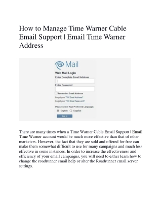 Time Warner Cable Email Support  Email Time Warner