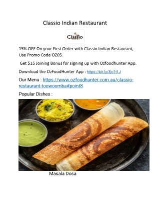15% Off - Classio Indian Restaurant Toowoomba Menu, QLD