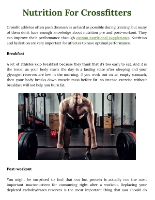 Nutrition For Crossfitters