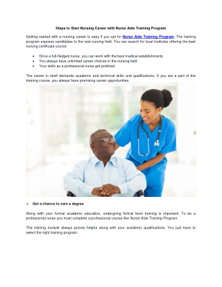 Steps to Start Nursing Career with Nurse Aide Training Program