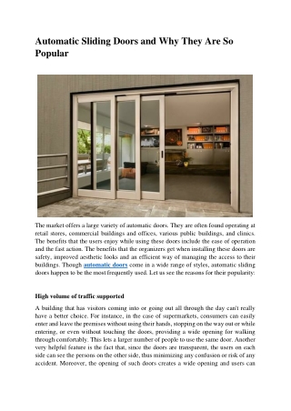 Automatic Sliding Doors and Why They Are So Popular