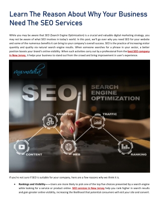 Learn The Reason About Why Your Business Need The SEO Services