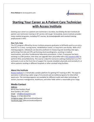 Starting Your Career as A Patient Care Technician with Access Institute