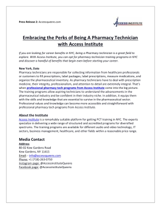 Embracing the Perks of Being A Pharmacy Technician with Access Institute
