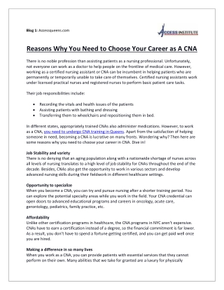 Reasons Why You Need to Choose Your Career as A CNA