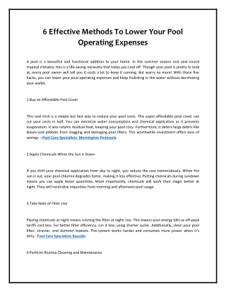 6 Effective Methods To Lower Your Pool Operating Expenses