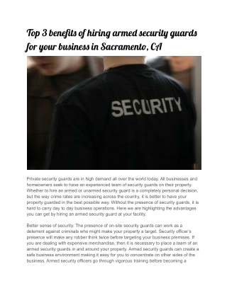 Top 3 benefits of hiring armed security guards for your business in Sacramento, CA