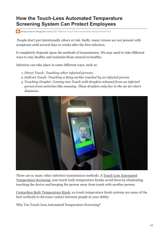How the Touch-Less Automated Temperature Screening System Can Protect Employees