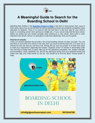 A Meaningful Guide to Search for the Boarding School in Delhi