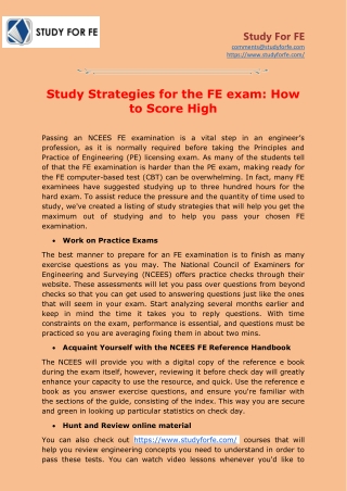 Study Strategies for the FE exam How to Score High