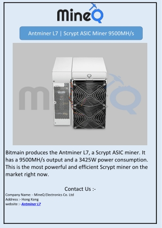Antminer L7 | Scrypt ASIC Miner 9500MH/s
