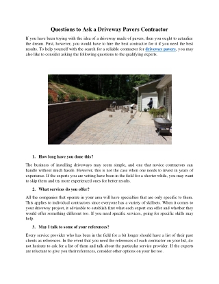 Questions to Ask a Driveway Pavers Contractor