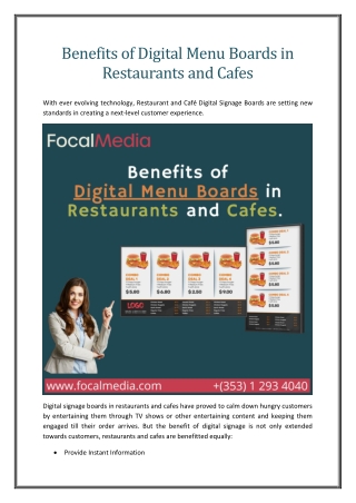 Benefits of Digital Menu Boards in Restaurants and Cafes