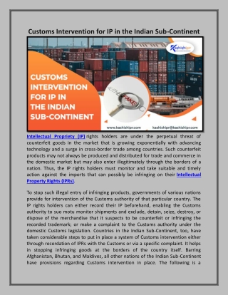 Customs Intervention for IP in the Indian Sub-Continent