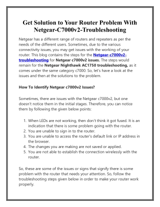 Get Solution to Your Router Problem With Netgear-C7000v2-Troubleshooting