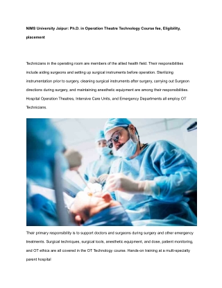 Ph.D. in Operation Theatre Technology at NIMS University Jaipur_ Course fee, Eligibility, placement