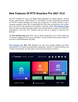 IPTV Smarters Pro 2021 V3.0 New Features