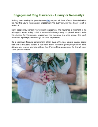 Engagement Ring Insurance - Luxury or Necessity