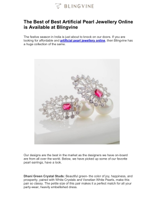 The Best of Best Artificial Pearl Jewellery Online is Available at Blingvine