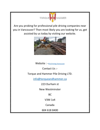 Pile Driving Vancouver | Torqueandhammer.ca