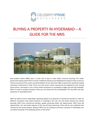 BUYING A PROPERTY IN HYDERABAD – A GUIDE FOR THE NRIS