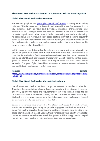Plant-Based Beef Market – Estimated To Experience A Hike In Growth By 2030