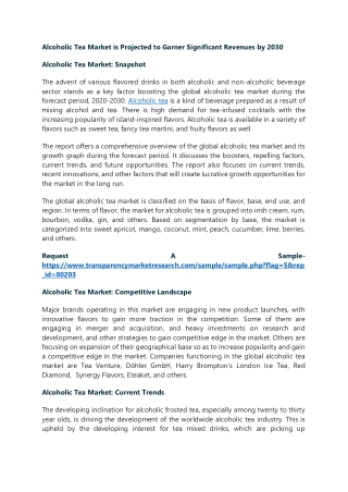 Alcoholic Tea Market is Projected to Garner Significant Revenues by 2030