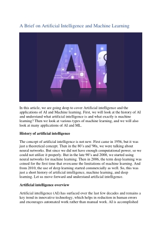 Artificial Intelligence and Machine Learning