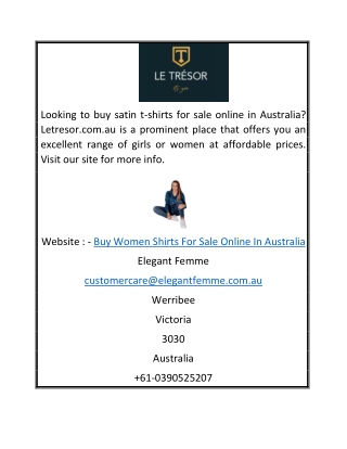 Buy Women Shirts For Sale Online In Australia | Letresor.com.au