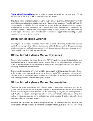 Mixed Xylenes Market size is projected to reach US