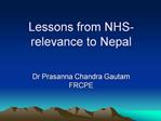 Lessons from NHS- relevance to Nepal